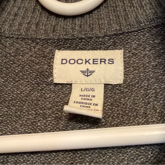 Dockers Men’s Long Sleeve Navy/Gray V-Neck Zip Sweater - Picture 7 of 9